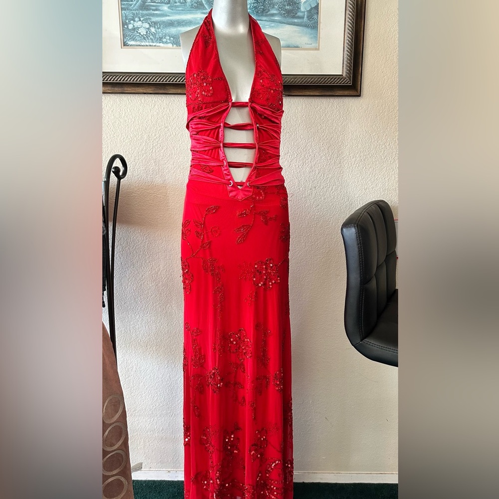 🍓SOLD🍓attitudes by debra vintage red beaded prom dress
 90s/early 2000s formal